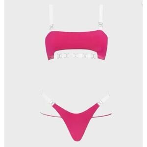 Monica Hansen Beachwear Shine Like A Diamond Pink Azalea Bikini Set- Size M -NWT